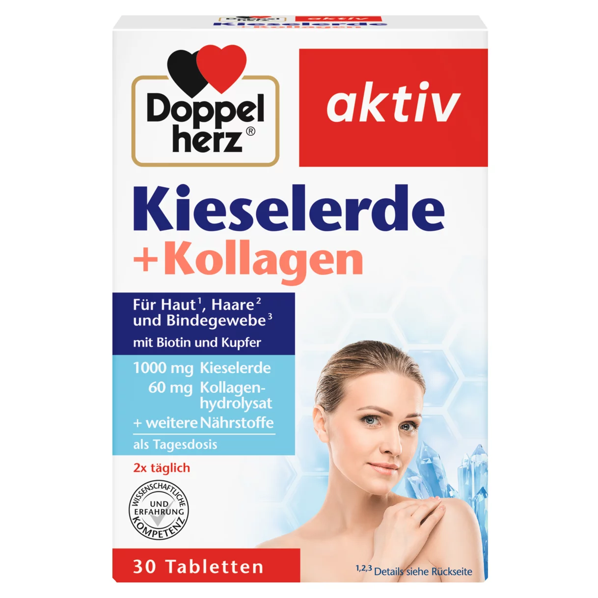 Abbildung der Produktverpackung Doppelherz aktiv Kieselerde + Kollagen Frontansicht